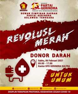 Hari Jadi Partai Gerindra, DPD Sultra Ajak Masyarakat Donor Darah