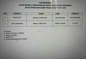 Berikut Pengumuman CTKL Tahap Lima PT OSS