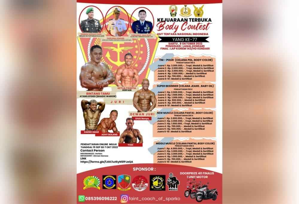 Kejuaraan Terbuka Body Contest HUT TNI ke 77, Ini Link Pendaftarannya