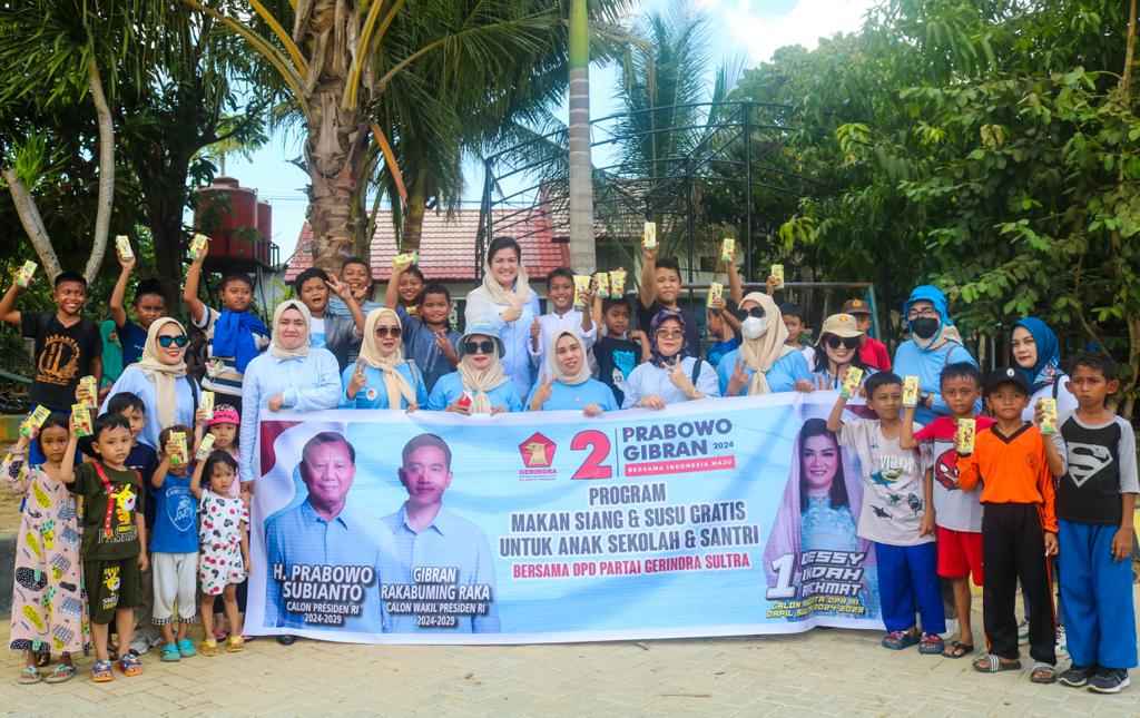 Tahapan Kampanye Dimulai, DPD Gerindra Sultra Jalankan Program Prabowo-Gibran, Bagi-bagi Susu dan Makanan