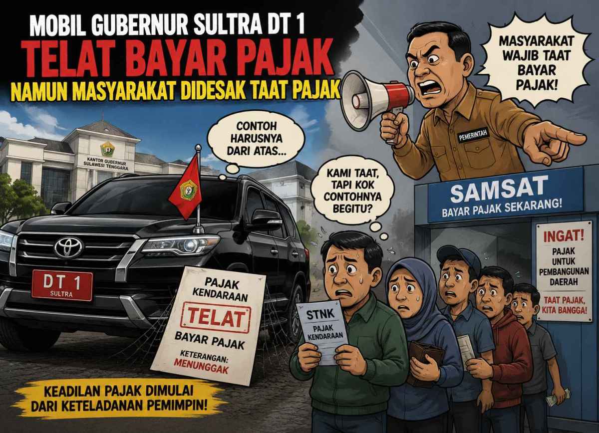 Desak Masyarakat Bayar Pajak Kendaraan, Tapi Mobil Dinas Gubernur Sultra Belum Bayar Pajak
