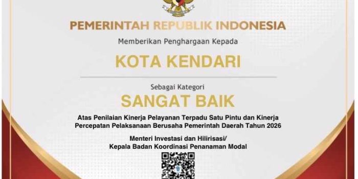 Kendari Raih Predikat Sangat Baik dalam Penilaian Kinerja Pelayanan Perizinan dan Investasi 2026